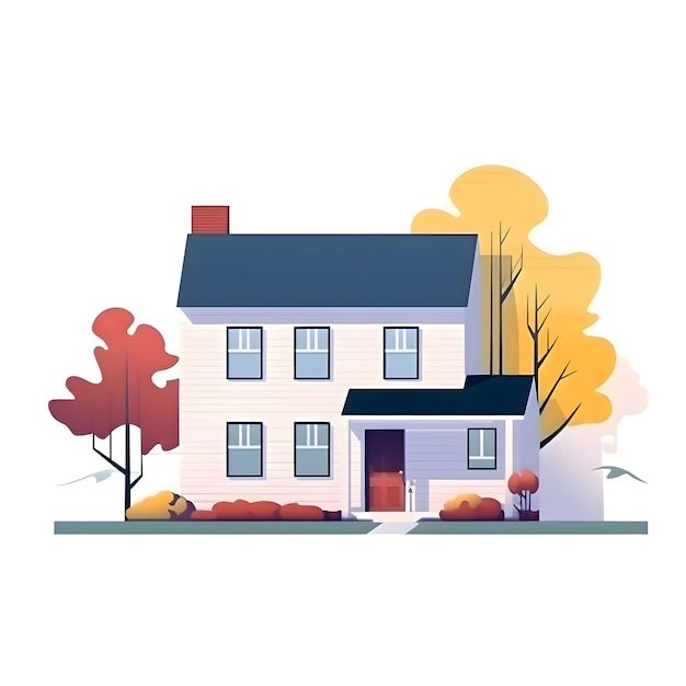 Ilustración vectorial de una casa suburbana en la temporada de otoño Estilo plano