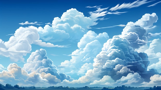 Ilustración vectorial de cielo azul con nubes