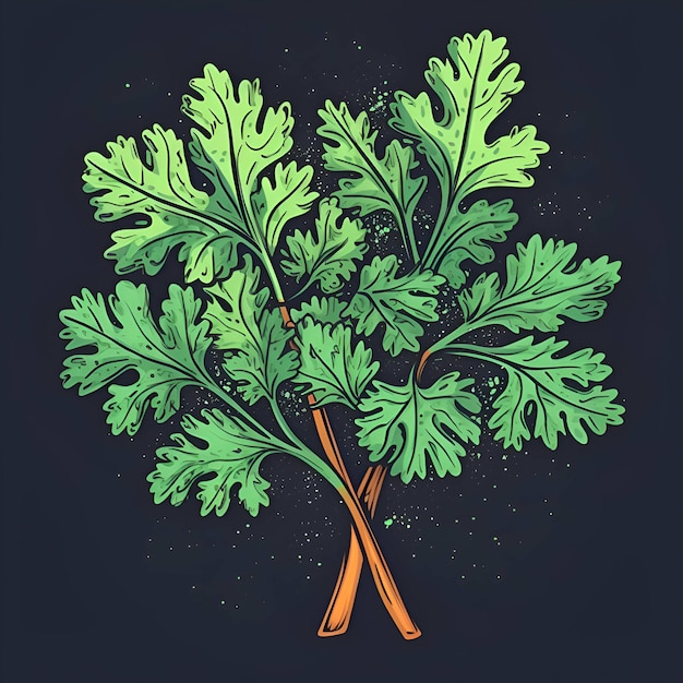 Ilustración vectorial de cilantro en el fondo de la pizarra, perejil dibujado a mano