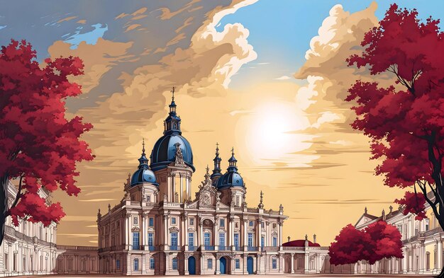 Foto ilustración vectorial en color hermoso palacio punto de referencia arquitectónico del siglo xvi al xviii