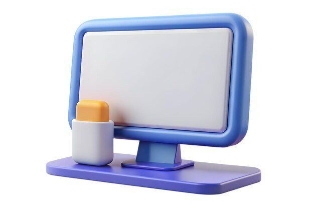 Ilustración vectorial de una computadora de escritorio y una pizarra en fondo blanco ideal para la enseñanza en línea