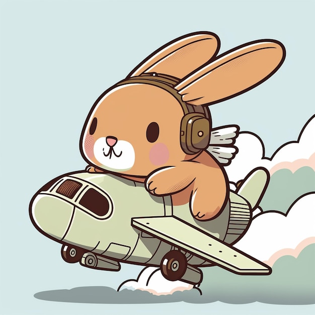 Foto ilustración vectorial de un conejo montando un avión