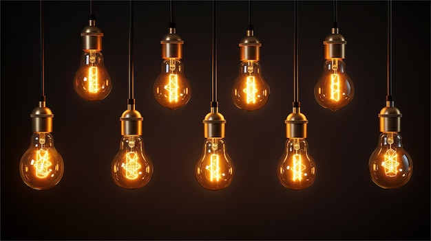 Ilustración vectorial de un conjunto de bombillas de luz brillante El concepto de ideas de creatividad de electricidad