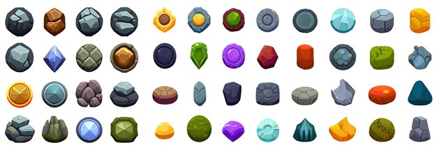 Ilustración vectorial de un conjunto de piedras preciosas aisladas sobre un fondo blanco