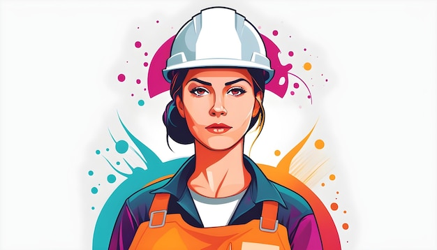 Ilustración vectorial de constructora femenina sobre un fondo blanco