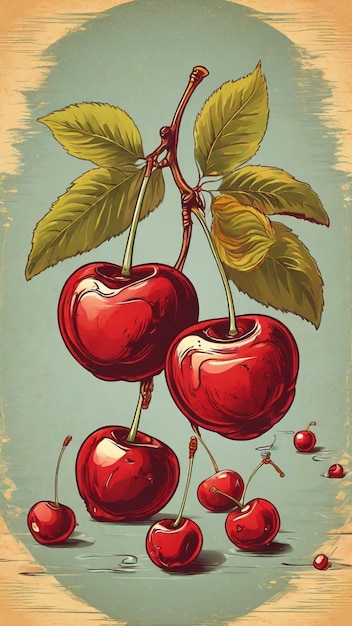 Ilustración vectorial de la cosecha de cerezas