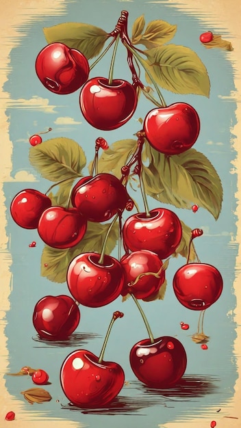 Ilustración vectorial de la cosecha de cerezas