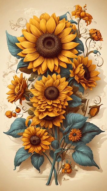 Ilustración vectorial de la cosecha de girasol