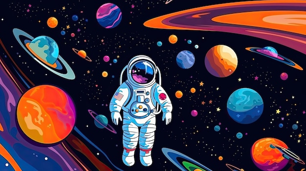 ilustración vectorial del cosmonauta espacial y la galaxia
