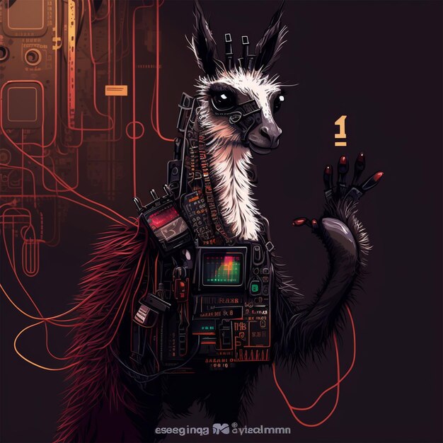 Ilustración vectorial de Cyberpunk Llama