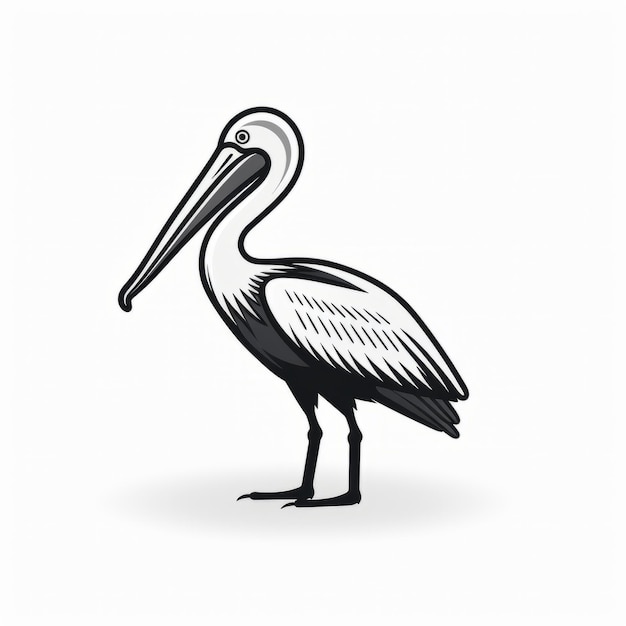 Ilustración vectorial delicadamente detallada del ícono del pelícano en blanco y negro