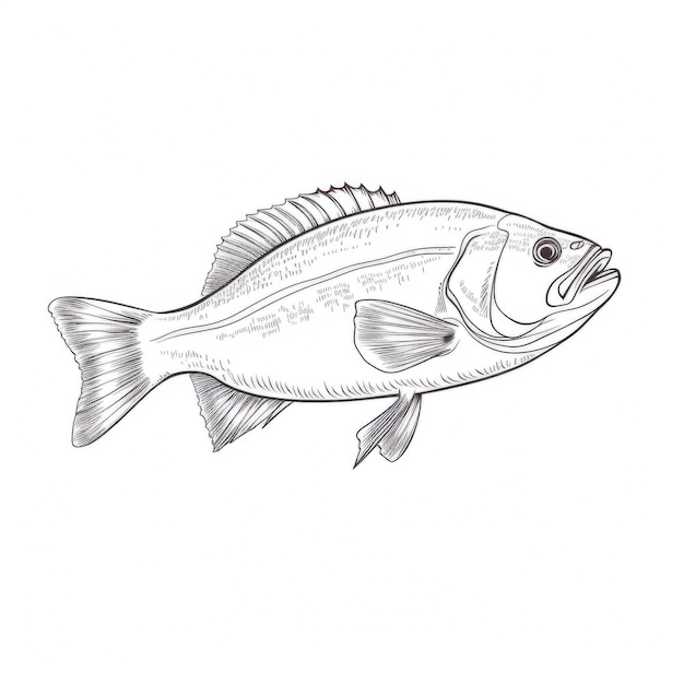 Ilustración vectorial detallada de un boceto de pez