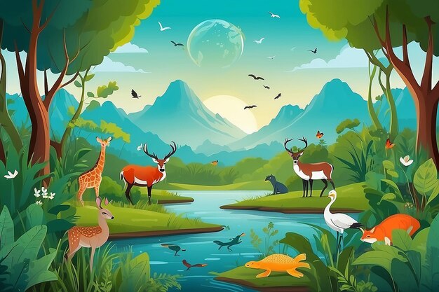 Ilustración vectorial del Día Mundial de la Biodiversidad con la diversidad biológica