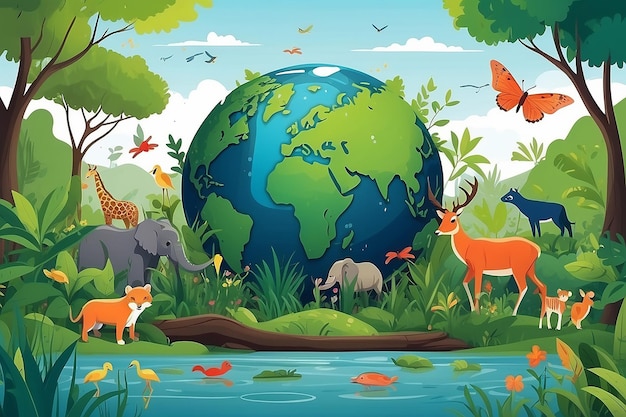 Foto ilustración vectorial del día mundial de la biodiversidad con la diversidad biológica