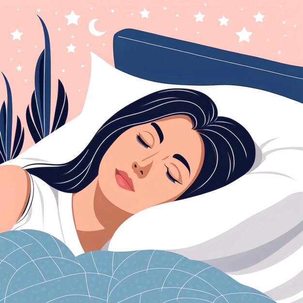 Foto ilustración vectorial del día mundial del sueño con una mujer durmiendo en la cama