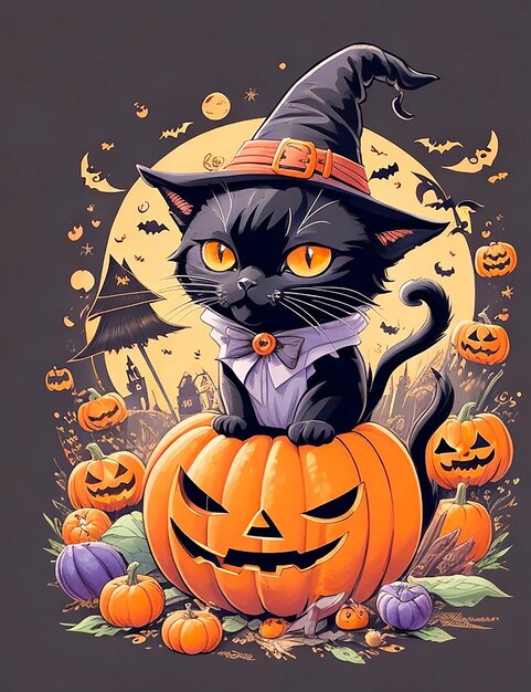Foto ilustración vectorial dibujada a mano de un gato de halloween generada por la ia