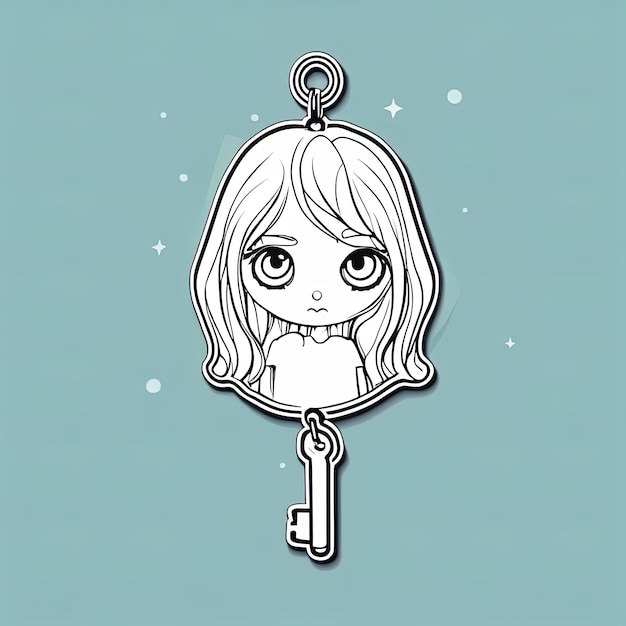 ilustración vectorial dibujada a mano de una linda chica con una llave