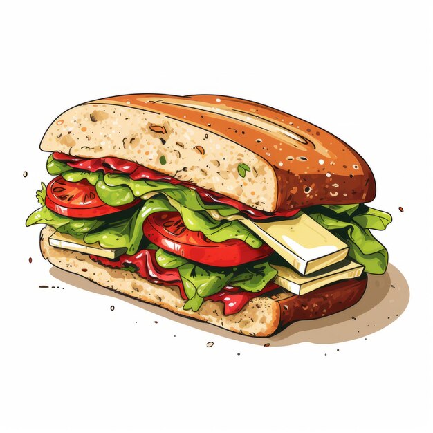 Ilustración vectorial dibujada a mano de un sándwich colorido