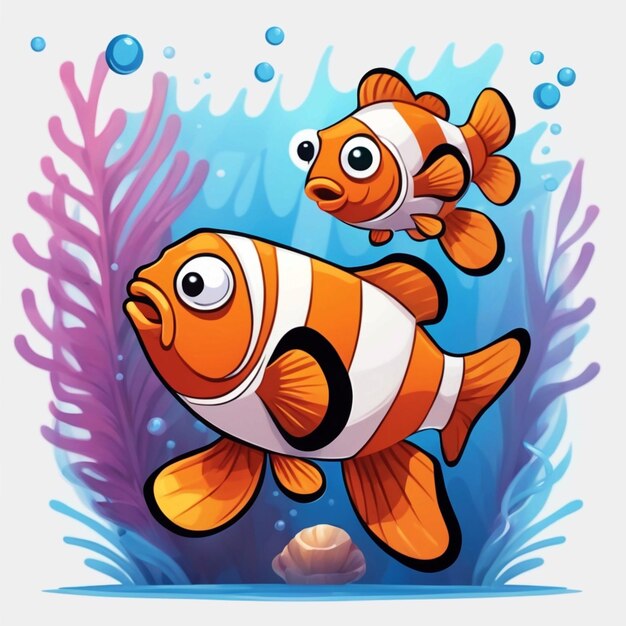 Ilustración vectorial de dibujos animados de peces payaso que nadan