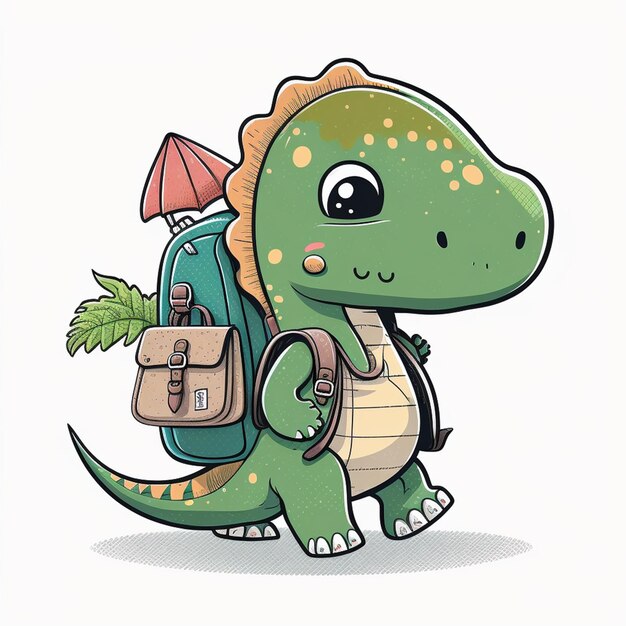 Ilustración vectorial de un dinosaurio con un bolso escolar