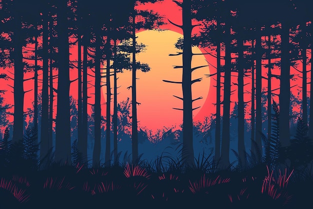 Ilustración vectorial de diseño plano del bosque