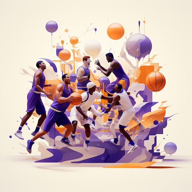 Ilustración vectorial de diseño plano del momento de victoria del equipo de baloncesto masculino