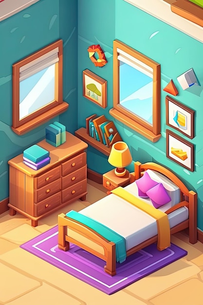 Foto una ilustración vectorial de un dormitorio con una cama y una ventana