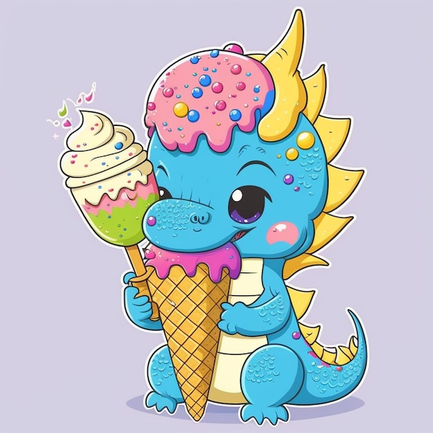 Ilustración vectorial del dragón comiendo helado