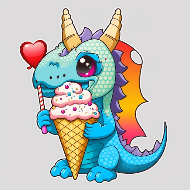Ilustración vectorial del dragón comiendo helado