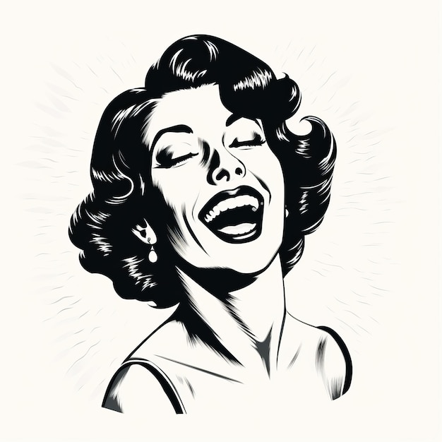 Ilustración vectorial elegante de una mujer riendo con toque retro