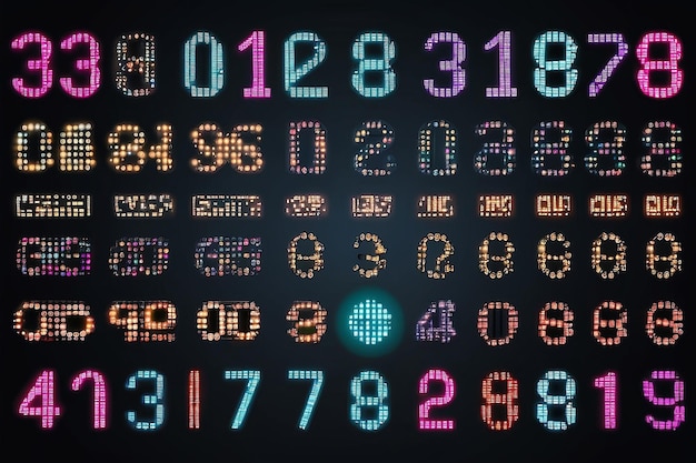 Ilustración vectorial de los elementos agrupados de los números digitales de LED