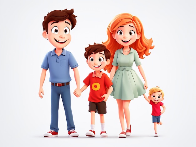 Ilustración vectorial de una familia feliz en estilo de dibujos animados