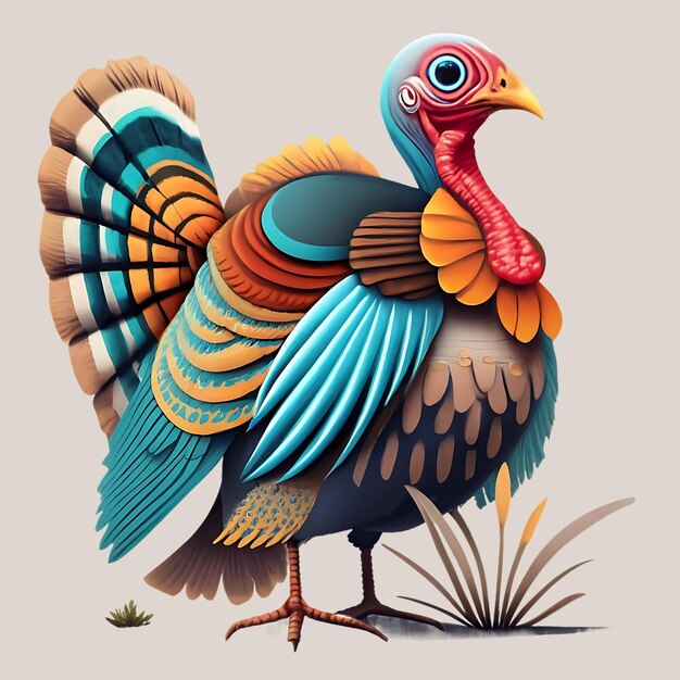 Ilustración vectorial Feliz día de acción de gracias con pájaro pavo hojas de calabaza y cosecha AI Generado