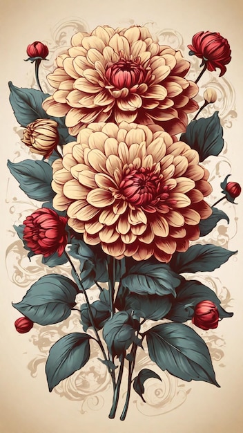 Ilustración vectorial de la flor de Dahlia de la cosecha