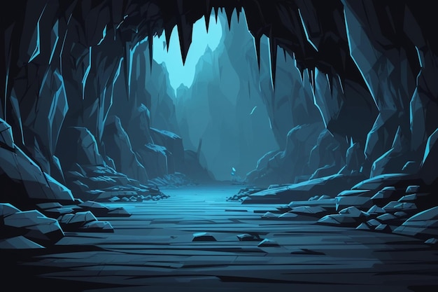 Foto ilustración vectorial de un fondo de cueva oscura para un juego de corredores 2d