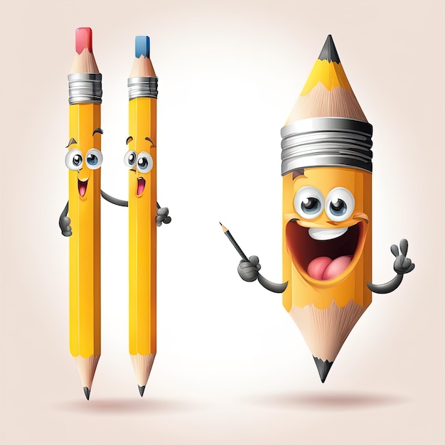 Foto ilustración vectorial fondo de personaje de dibujos animados con lápiz y papel de lápiz y lápiz de texto y
