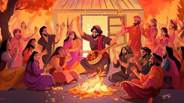 Ilustración vectorial del fondo de vacaciones Happy Lohri para el festival Punjabi