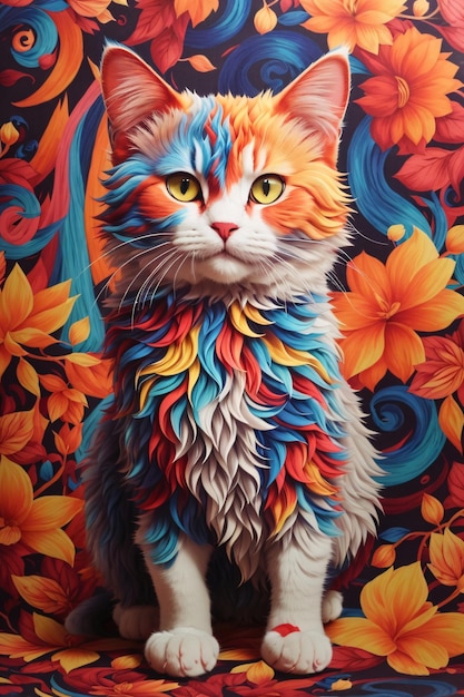 Ilustración vectorial de gato colorida para diseño o impresión de camisetas