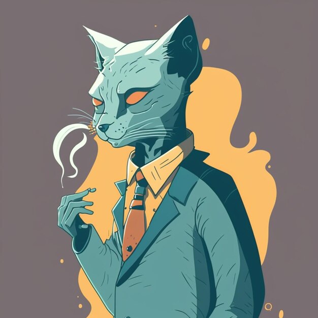 Ilustración vectorial de un gato fumando