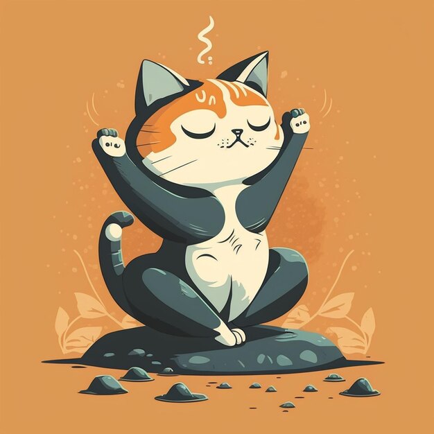 Ilustración vectorial de gato jugando al yoga