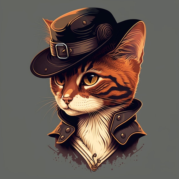 Ilustración vectorial de un gato con un sombrero