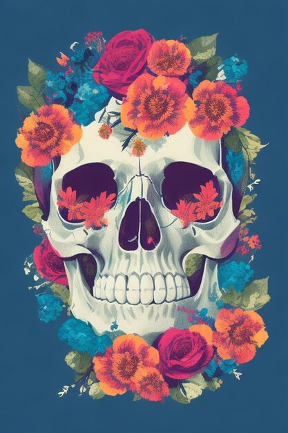 Ilustración vectorial gratuita de cráneo y flores en camiseta