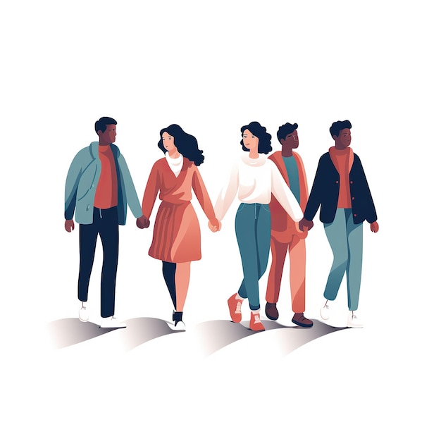 Ilustración vectorial de un grupo de personas que se toman de la mano Concepto de trabajo en equipo