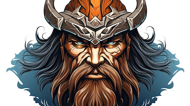 Ilustración vectorial de un guerrero vikingo enojado con casco en fondo blanco