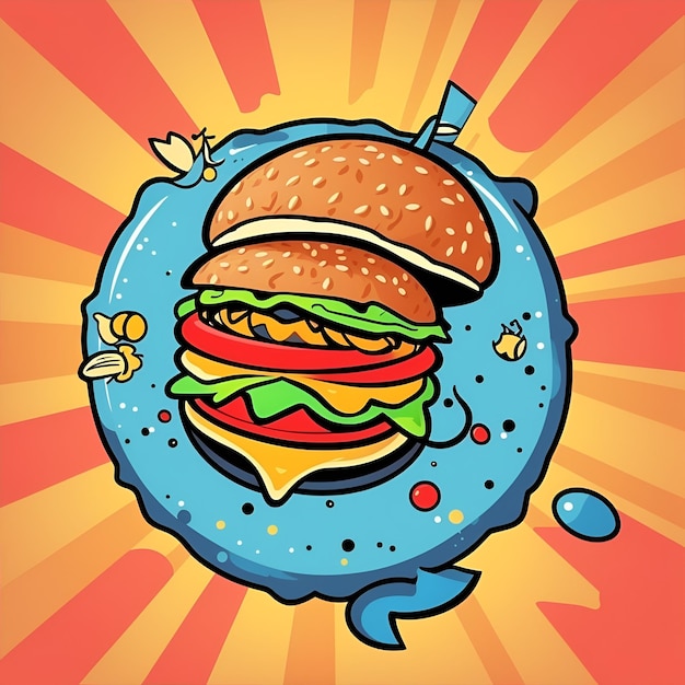 Foto ilustración vectorial de hamburguesa hamburguesa dibujada a mano en estilo retro