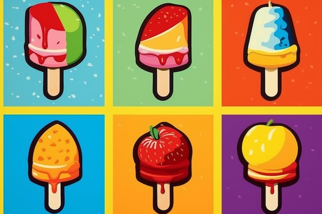 Ilustración vectorial de helado en un palo en un estilo de arte pop