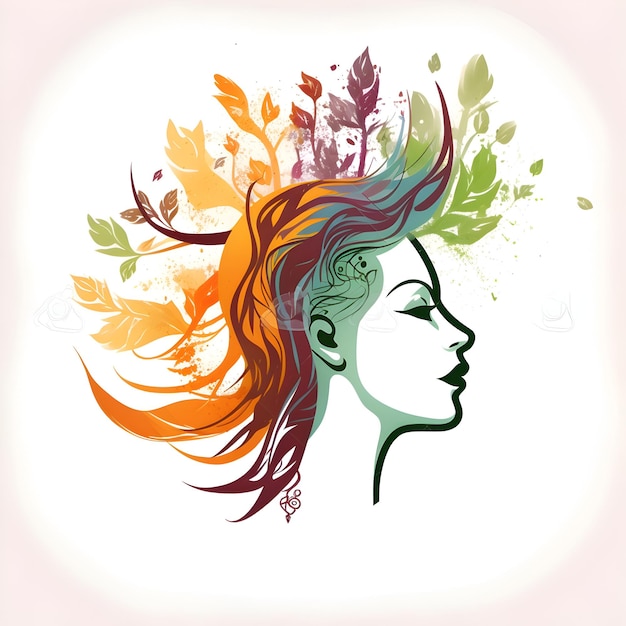 Ilustración vectorial de una hermosa mujer con hojas de otoño en el cabello