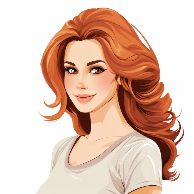 ilustración vectorial de una hermosa mujer con el pelo largo y rojo sobre un fondo blanco