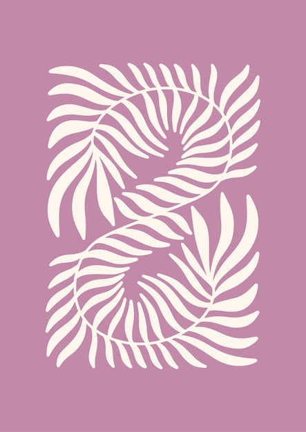 Ilustración vectorial de hojas de palma blancas sobre un fondo rosa Elemento de diseño floral