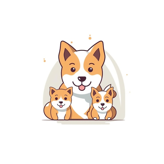 Ilustración vectorial icónica de lindo perro con cachorros IA generativa